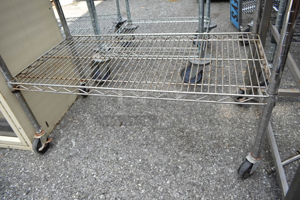 Chrome Finish 3 Tier Wire Shelving Unit on Commercial Casters. BUYER MUST DISMANTLE. PCI CANNOT DISMANTLE FOR SHIPPING. PLEASE CONSIDER FREIGHT CHARGES.  - Image 3 of 4