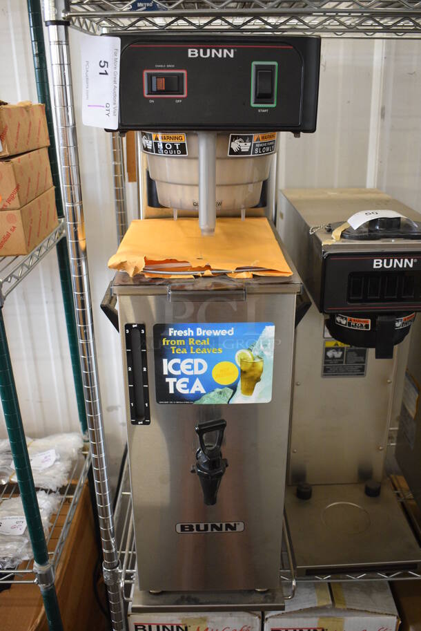 BRAND NEW! Bunn Model TB3Q/TD4T Stainless Steel Commercial Countertop Iced Tea Machine w/ Beverage Holder Dispenser and Poly Brew Basket. 120 Volts, 1 Phase. 12x24x34