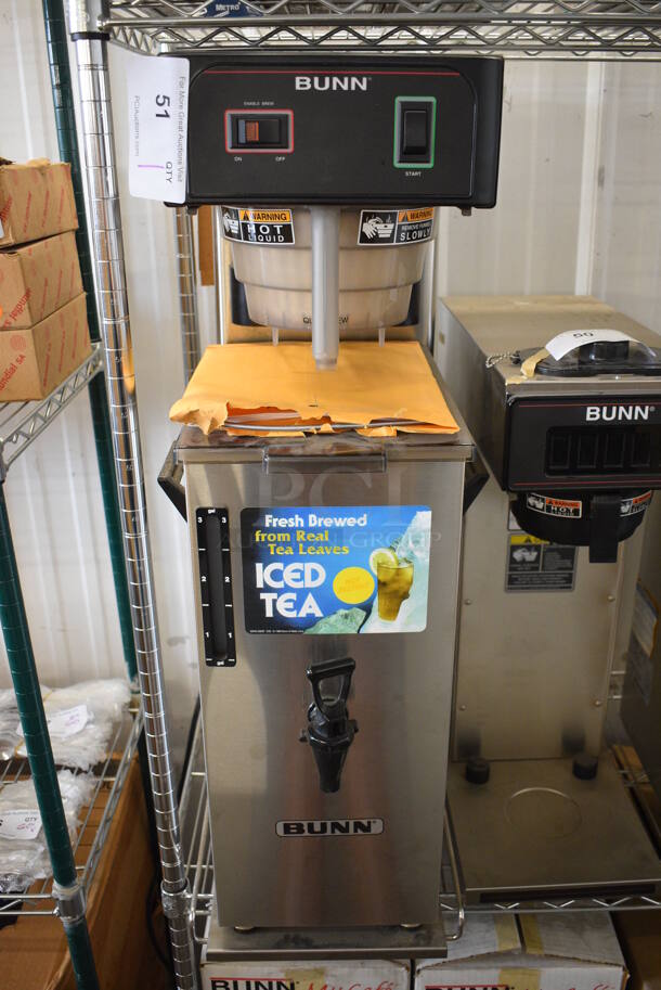 BRAND NEW! Bunn Model TB3Q/TD4T Stainless Steel Commercial Countertop Iced Tea Machine w/ Beverage Holder Dispenser and Poly Brew Basket. 120 Volts, 1 Phase. 12x24x34 - Image 1 of 6