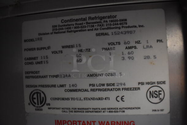 Continental 1RE Stainless Steel Commercial Single Door Reach In Cooler on Commercial Casters. 115 Volts, 1 Phase. 28.5x36x77.5. Tested and Working! - Image 5 of 5