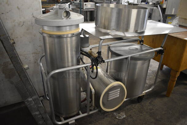 Stainless Steel Commercial Floor Style Portable Oil Filtration System on Commercial Casters. 115 Volts, 1 Phase. 64x25x48