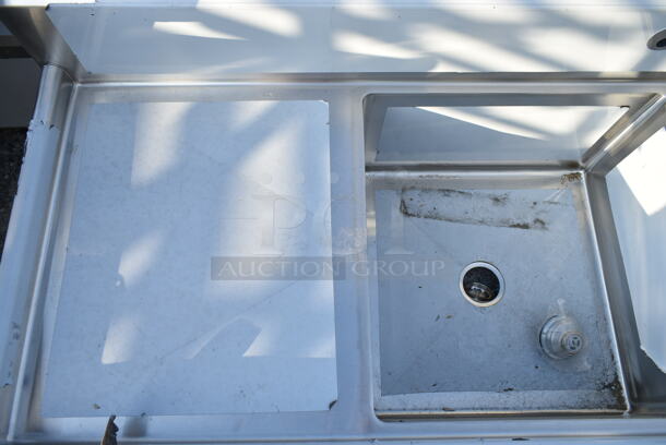 BRAND NEW SCRATCH AND DENT! Regency Spec Line 16-Gauge Stainless Steel Three Compartment Commercial Sink with Galvanized Steel Legs and 2 Drainboards. Bays 24x24x14. Drain Boards 22.5x22. No Legs.  - Image 3 of 8