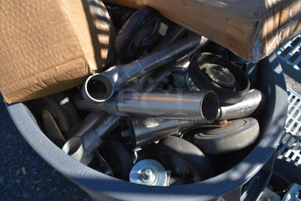 ALL ONE MONEY! Lot of Various Items Including Commercial Casters in Gray Poly Trash Can. 28x26x33 - Image 3 of 6