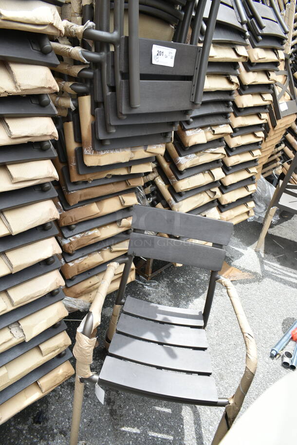 18 BRAND NEW! BFM Seating PH301CBR-BZ Brown Outdoor Dining Height Chair w/ Arm Rests. 18 Times Your Bid! - Image 2 of 5