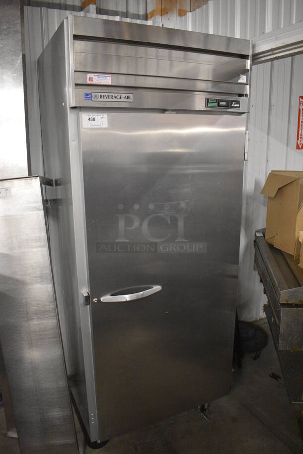 Beverage Air Model ER34-1 E Series ENERGY STAR Stainless Steel Commercial Wide Single Door Reach In Cooler w/ Poly Coated Racks on Commercial Casters. 115 Volts, 1 Phase. 35x34x84.5. Tested and Powers On But Temps at 47 Degrees - Image 2 of 5