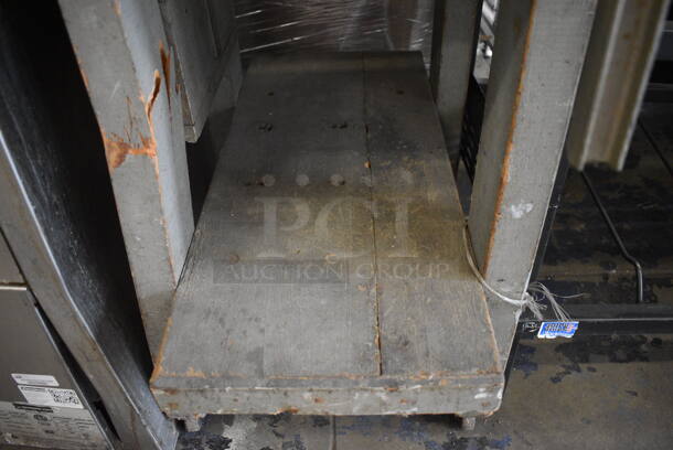 Wooden Cart w/ Under Shelf and Mounted Commercial Can Opener on Commercial Casters. 14.5x28x46 - Image 4 of 5
