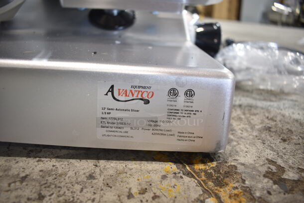 BRAND NEW SCRATCH AND DENT! Avantco 177SL312 Stainless Steel Commercial Countertop Meat Slicer. 110-120 Volts, 1 Phase. Tested and Working!  - Image 7 of 7