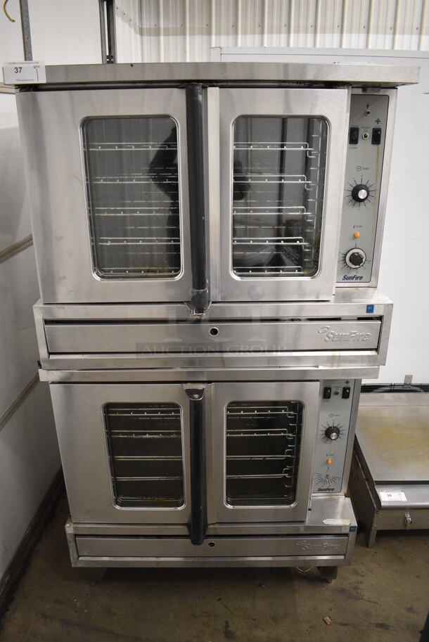 2 Garland SunFire Model SDG-1 Stainless Steel Commercial Natural Gas Powered Full Size Convection Oven w/ View Through Doors, Metal Oven Racks and Thermostatic Controls. 80,000 BTU. 40x37x73. 2 Times Your Bid!