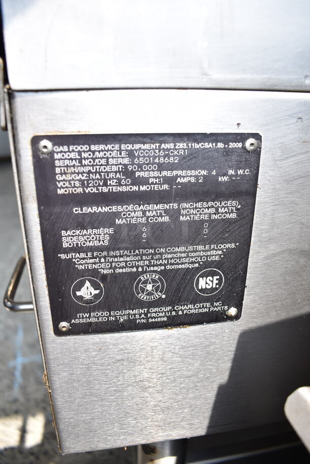 Vulcan VCCG36-CKR1 Stainless Steel Commercial Natural Gas Powered Flat Top Griddle w/ Under Shelf on Commercial Casters. 90,000 BTU.  - Image 5 of 5