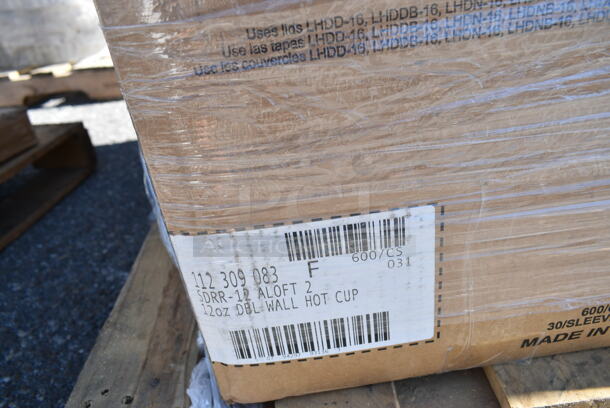PALLET LOT of 28 BRAND NEW Boxes Including 795NRKFT3 New Roots Kraft PLA-Lined Compostable #3 Take-Out Container 7 3/4" x 5 1/2" x 2 1/2" - 200/Case, 129MCS242CB Choice 30 oz. Black 8 3/4" x 6" x 2 3/4" 2-Compartment Rectangular Microwavable Heavy Weight Container with Lid - 150/Case, 128HD8COMBO ChoiceHD 8 oz. Microwavable Translucent Plastic Deli Container and Lid Combo Pack - 240/Case, 5014046XXH Lavex Pro 45 Gallon 3 Mil 40" x 46" Low Density Heavy-Duty Industrial Contractor Black Trash Bag / Can Liner - 50/Case, 347RPBD10WHG Visions 10" White Plastic Plate with Gold Bands - 120/Case, 2 Box 966TALLFLDB Choice White Tall-Fold 6" x 13" Dispenser Napkin - 8000/Case, 24510PIZZAPAD Choice Single Face Corrugated Pizza Pad - 10" x 10" - 200/Case, 127P2B Choice Black Plastic Souffle Cup / Portion Cup - 2 oz. - 2500/Case, 130BSPOONWP Choice Individually Wrapped Medium Weight Black Plastic Teaspoon - 1000/Case, 4 Box 130BKFORKH Choice Black Heavy Weight Plastic Fork - 1000/Case, Fineline 42RBFL Conserveware PETE Flat Lid for 24/32/40 oz. Round Bowls - 300/Case. 28 Times Your Bid!  - Image 5 of 12