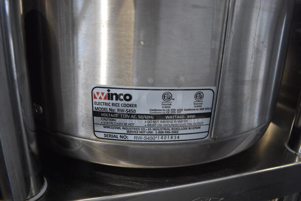 Amko Winco RW-S450 Stainless Steel Commercial Countertop Rice Cooker. 110 Volts, 1 Phase. Goes GREAT w/ Lot 42! 15x18x15. Tested and Working! - Image 5 of 5
