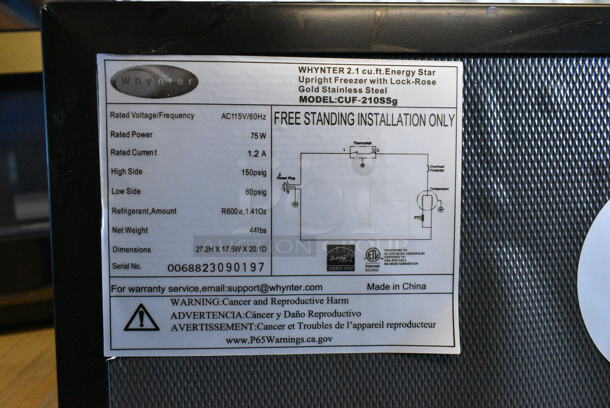 BRAND NEW SCRATCH AND DENT! Whynter CUF-210SSg Energy Star Stainless Steel Upright Freezer with Lock. 115 Volts, 1 Phase. Tested and Working! - Image 5 of 5