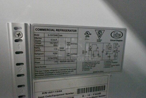 IDW G-10-F334B Metal Commercial Single Door Reach In Cooler Merchandiser. 115 Volts, 1 Phase. Tested and Working! - Image 4 of 4