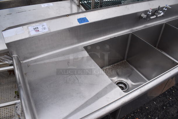 Stainless Steel Commercial 3 Bay Sink w/ Dual Drain Boards and Handles. 90x26x41. Bays 18x18x12. Drain Board 16x12x1 - Image 2 of 5