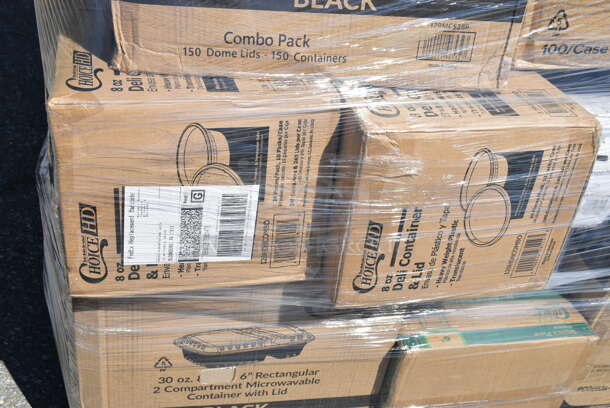 PALLET LOT of 33 BRAND NEW Boxes Including 130WBKSPOONH Choice Black Heavy Weight Wrapped Plastic Teaspoon - 1000/Case, 129MCS28B Choice 28 oz. Black Rectangular Microwavable Heavy Weight Container with Lid 8 3/4" x 6 1/4" x 1 3/4" - 150/Case, 2 Box 128HD8COMBO ChoiceHD 8 oz. Microwavable Translucent Plastic Deli Container and Lid Combo Pack - 240/Case, 129MCS242CB Choice 30 oz. Black 8 3/4" x 6" x 2 3/4" 2-Compartment Rectangular Microwavable Heavy Weight Container with Lid - 150/Case, 2 Box 130WHSPOONH Choice White Heavy Weight Plastic Teaspoon - 1000/Case, 130BKFKSNH Choice Black Heavy Weight Wrapped Plastic Cutlery Pack with Napkin - 500/Case, 500TO993C3 Choice 9" x 9" x 3" Microwaveable 3-Compartment Black / Clear Plastic Hinged Container - 100/Case, 795PTOBK8 Choice Black Microwavable Folded Paper #8 Take-Out Container 6" x 4 3/4" x 2 1/2" - 300/Case, 127P2C Choice Clear Plastic Souffle Cup / Portion Cup - 2 oz. - 2500/Case, 4 Box 130BFORKWP Choice Individually Wrapped Medium Weight Black Plastic Fork - 1000/Case, 795PTOKFT8 Choice Kraft Microwavable Folded Paper #8 Take-Out Container 6" x 4 3/4" x 2 1/2" - 300/Case, 612D3COMP Choice 8 1/2"x 6 3/8" 3-Compartment Oblong Foil Take-Out Container with Board Lid - 250/Case, 795PTOBK8 Choice Black Microwavable Folded Paper #8 Take-Out Container 6" x 4 3/4" x 2 1/2" - 300/Case, 127CH04 Choice 4 oz. Clear RPET Hinged Deli Container - 400/Case, 347BP10C3BK Choice 10 1/4" 3-Compartment Black Plastic Plate - 500/Case. 33 Times Your Bid!  - Image 4 of 12