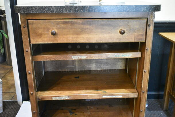 Wooden Counter w/ Drawer and Under Shelves. (check in)  - Image 2 of 6