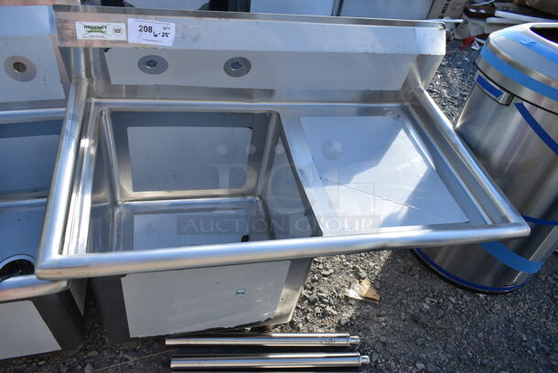 BRAND NEW SCRATCH AND DENT! Regency 600S1181818R 38 1/2" 16-Gauge Stainless Steel One Compartment Commercial Sink with Galvanized Legs and 1 Drainboard - 18" x 18" x 14" Bowl - Image 2 of 6
