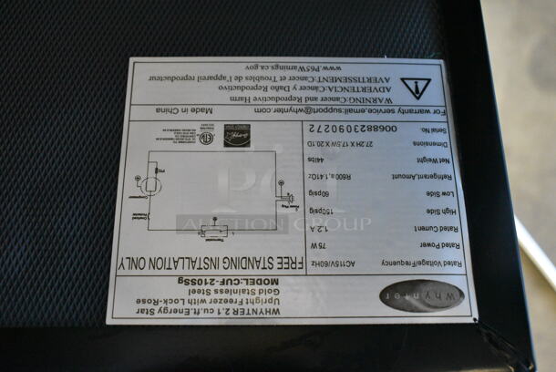 BRAND NEW SCRATCH AND DENT! Whynter CUF-210SSg Energy Star Stainless Steel Upright Freezer with Lock. 115 Volts, 1 Phase. Tested and Working! - Image 5 of 5