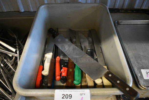 ALL ONE MONEY! Lot of Various Utensils Including Knives in Gray Poly Bin!