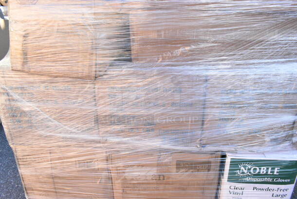 30 BRAND NEW! Items Including 394365L Noble Products Powder-Free Disposable Clear Vinyl Gloves for Foodservice - Large - 1000/Case, 394345L Noble NexGen Powder-Free Disposable Black Hybrid 3 Mil Thick Gloves - Large - 1000/Case, 395TO961 EcoChoice 9" x 6" x 3" Compostable Sugarcane / Bagasse 1 Compartment Take-Out Container - 200/Case, 552D6653 Chef & Sommelier D6653 47.36 oz. Open Up Decanter by Arc Cardinal - 2/Case, 130WSPOON Choice Medium Weight White Plastic Teaspoon - 1000/Case, 760WY9LT Lavex 9 oz. Translucent, Individually Wrapped Cups - 1000/Case, 395RP10PF EcoChoice No PFAS Added 10" Natural Bagasse Blend Plate - 500/Case. 30 Times Your Bid!  - Image 4 of 12