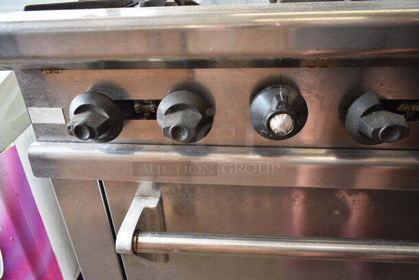 Wolf Stainless Steel Commercial Natural Gas Powered 6 Burner Range w/ Oven, Back Splash and Over Shelf on Commercial Casters.  - Image 5 of 12