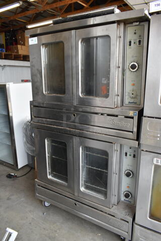 2 Garland SunFire SD6-1 Stainless Steel Commercial Natural Gas Powered Full Size Convection Oven w/ View Through Doors, Metal Oven Racks and Thermostatic Controls on Commercial Casters. 2 Times Your Bid!