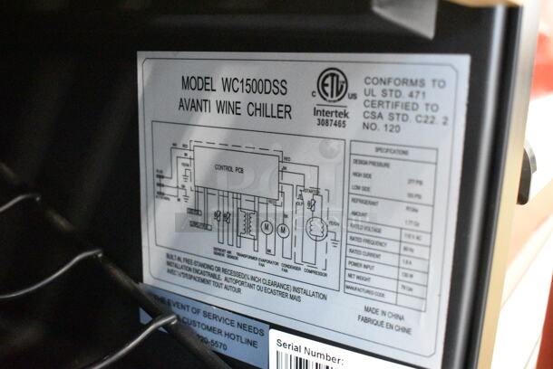 BRAND NEW SCRATCH AND DENT! Avanti WC1500DSS Stainless Steel Commercial 30 Bottle Wine Cellar Merchandiser. 115 Volts, 1 Phase. Tested and Working! - Image 5 of 5
