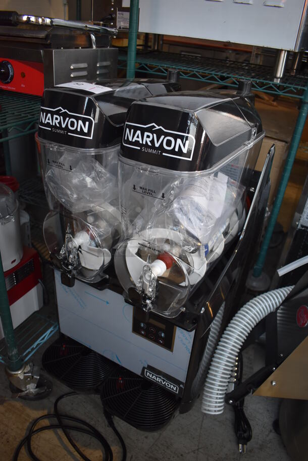 BRAND NEW! Narvon Stainless Steel Commercial Countertop 2 Hopper Slushie Machine. 16x24x35. Tested and Working! - Image 2 of 4