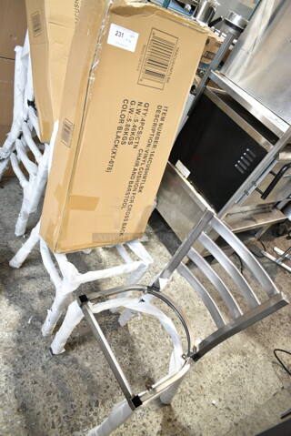 4 BRAND NEW SCRATCH AND DENT! Lancaster Table & Seating Metal Silver Finish Dining Height Chair Frames and 8 Cushions. Includes 164CMTLADCFR. 4 Times Your Bid!