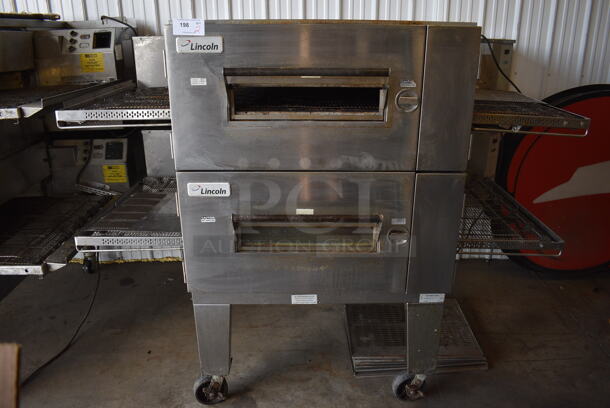 2 Lincoln Impinger Stainless Steel Commercial Natural Gas Powered Conveyor Pizza Oven on Commercial Casters. 78x60x65. 2 Times Your Bid!