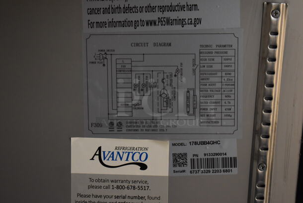 BRAND NEW SCRATCH AND DENT! Avantco 178UBB4GHC Metal Commercial 3 Door Back Bar Cooler Merchandiser. Center Door Is Missing Glass. 115 Volts, 1 Phase. 90.5x28x36. Tested and Working! - Image 9 of 10