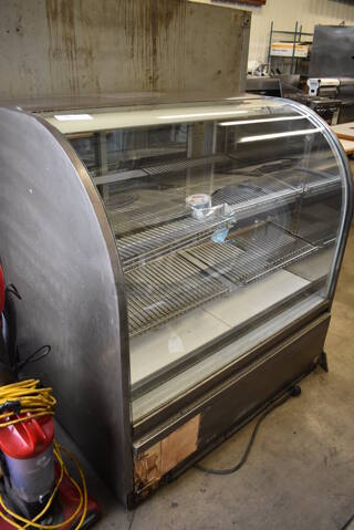 Stainless Steel Commercial Floor Style Refrigerated Deli Display Case Merchandiser w/ Racks. 48x35x50. Tested and Powers On But Does Not Get Cold