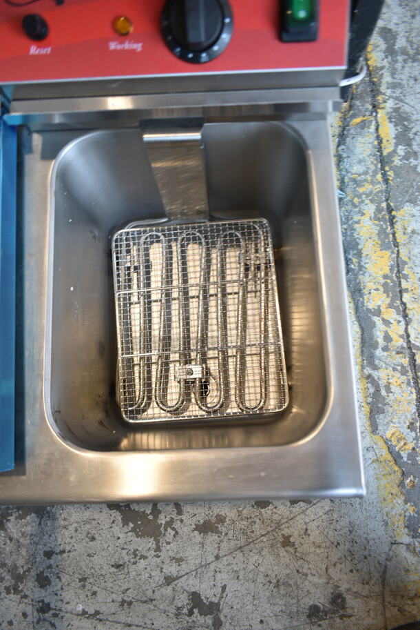 BRAND NEW SCRATCH AND DENT! 2023 Avantco 177F202 Stainless Steel Commercial Countertop Electric Powered 2 Bay Deep Fat Fryer w/ 2 Metal Baskets and 1 Lid. 208-240 Volts, 1 Phase.  - Image 9 of 10