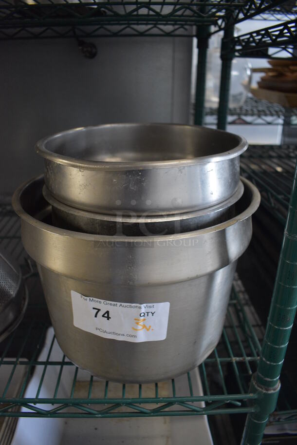 3 Stainless Steel Cylindrical Drop In Bins. Includes 11.5x11.5x8. 3 Times Your Bid!