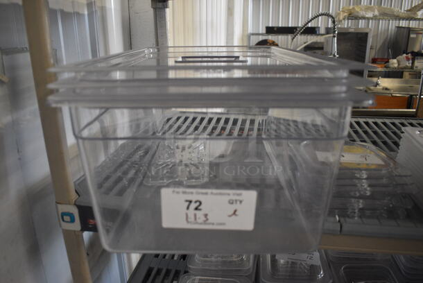 ALL ONE MONEY! Lot of Clear Poly Full Size Drop In Bin, 3 Lids, Poly Lid and 1/3 Size Straining Insert! Includes 1/1x8