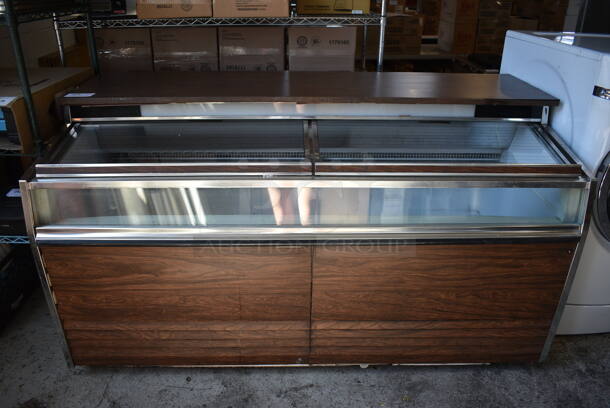 Metal Commercial Chest Freezer Merchandiser w/ Sliding Lids. 72.5x33x40. Tested and Powers On But Does Not Get Cold