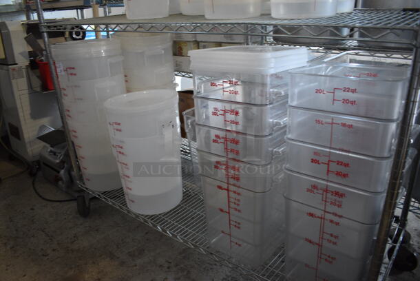 ALL ONE MONEY! Tier Lot of Various Clear Poly Bins; 10 22 Quart and 17 22 Quart. Includes 13.5x12.5x15