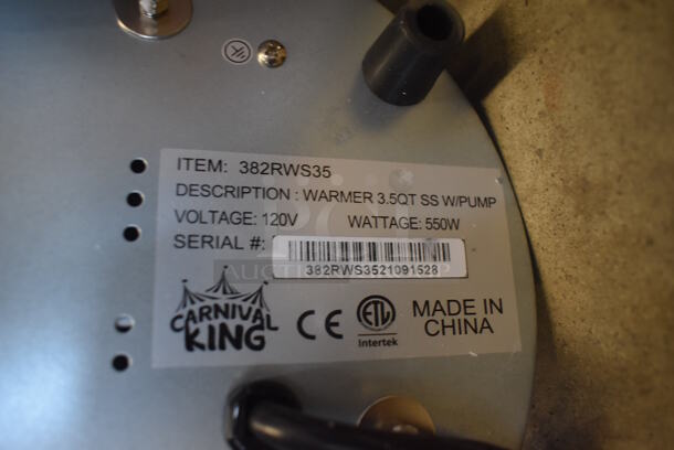 LIKE NEW! Carnival King 382RWS35 Stainless Steel Commercial Countertop 3.5 Qt. Warmer with Pump. Used a Few Times at Trade Show as a Demonstration. 120 Volts, 1 Phase. 8x15x17. Tested and Working! - Image 5 of 7