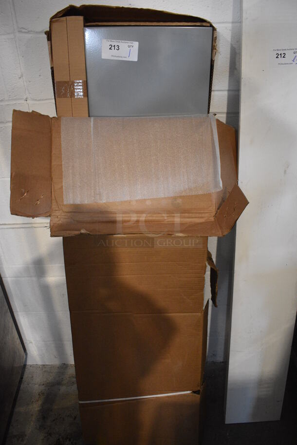 BRAND NEW IN BOX! Gray Metal Shelving Unit.  - Image 1 of 2