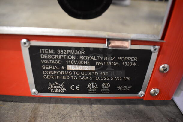 Carnival King 382PM30R Metal Commercial Countertop Popcorn Machine. 110 Volts, 1 Phase. 22x17x30. Tested and Working! - Image 5 of 9