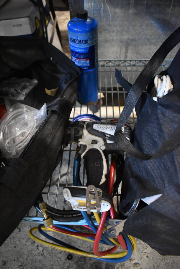 ALL ONE MONEY! Tier Lot of Various Items Including Bags, Pressure Pump Down System, Makita Drill, Tool Bag and Wires - Image 4 of 10