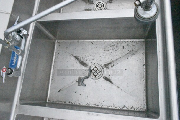 Stainless Steel Commercial 3 Bay Sink w/ Dual Drain Boards, Under Shelf, Faucet, Handles and Spray Nozzle Attachment. Bays 20x28x12. Drain Board 18x30 - Image 10 of 12