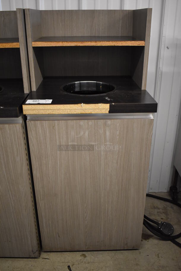Wood Pattern Trash Can Shell w/ Trash Deposit Hole, Tray Return, Trash Can and Door. 21x21x48