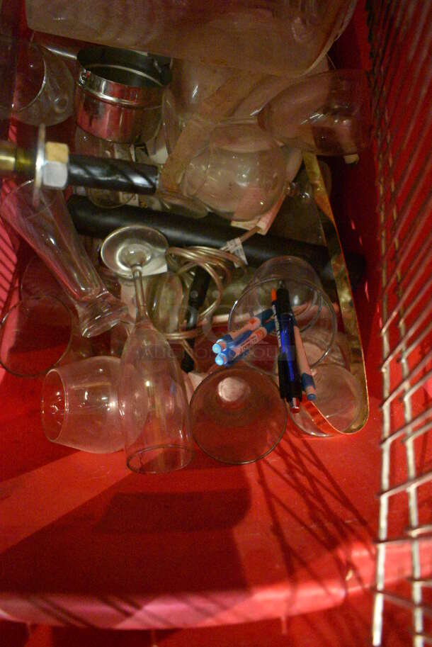 ALL ONE MONEY! Lot of Various Items Including Metal Drip Tray, Glasses and  Decorations in Red Poly Bin. (bar) - Image 3 of 6
