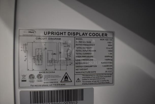 BRAND NEW SCRATCH AND DENT! KoolMore MDR-1GD-13C Metal Commercial Single Door Reach In Cooler Merchandiser w/ Poly Coated Racks. 115 Volts, 1 Phase. 23x24x78. Tested and Working! - Image 5 of 5