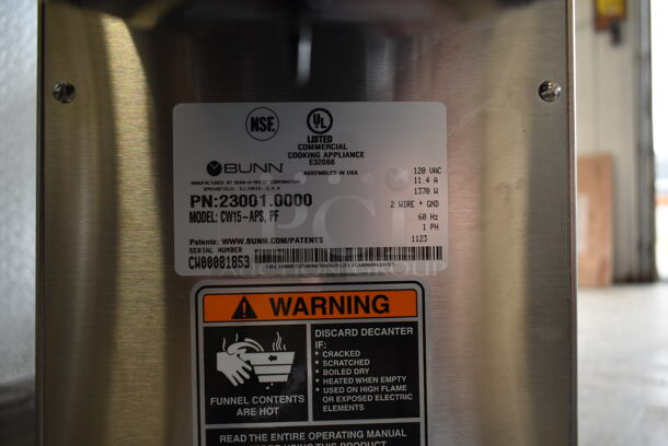 BRAND NEW SCRATCH AND DENT! 2023 Bunn 23001.0000 CW15-APS Stainless Steel Commercial Countertop Pourover Airpot Coffee Brewer w/ Poly Brew Basket and Poly Pitcher. 120 Volts, 1 Phase. - Image 8 of 8