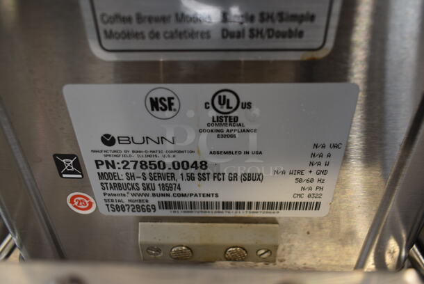 2017 Bunn 1SH STAND Stainless Steel Coffee Machine Stand w/ 2022 Bunn SH-S SERVER Coffee Satellite Server. 120 Volts, 1 Phase. Tested and Working! - Image 7 of 7