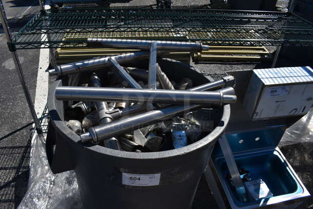 ALL ONE MONEY! Lot of Various Items Including Commercial Casters and Legs in Gray Poly Trash Can. 26x24x32 - Image 2 of 6