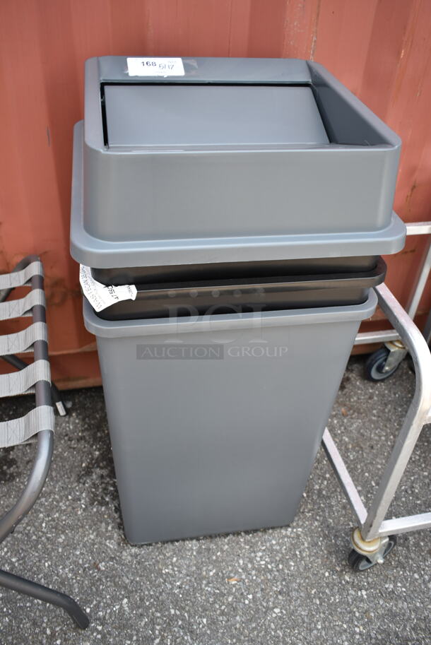 3 BRAND NEW SCRATCH AND DENT! Poly Trash Cans w/ 1 Lid. 3 Times Your Bid! - Item #1112814
