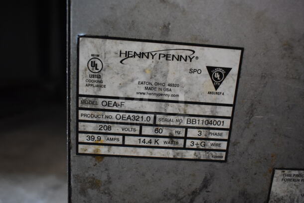 Henny Penny OEA-F Stainless Steel Commercial Floor Style Electric Powered Deep Fat Fryer w/ 2 Metal Fry Baskets on Commercial Casters. 208 Volts, 3 Phase.  - Image 6 of 6